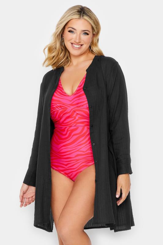 Plus Size  YOURS Curve Black Collarless Beach Shirt