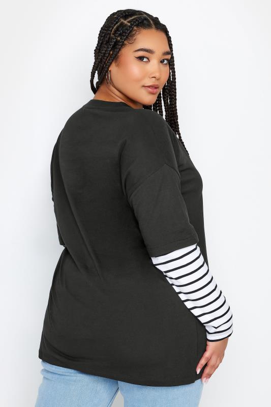 YOURS Plus Size Black 2 In 1 Stripe Sleeve Top | Yours Clothing  3