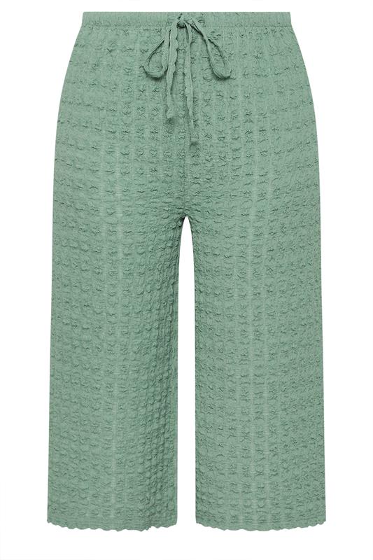 YOURS Plus Size Sage Green Bubble Textured Cropped Trousers | Yours Clothing 5