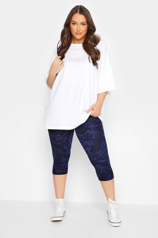 YOURS 2 PACK Plus Size Navy Blue Swirl Print Cropped Leggings | Yours Clothing 2