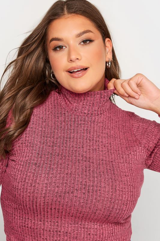 LIMITED COLLECTION Plus Size Curve Pink Ribbed Turtle Neck Top 4