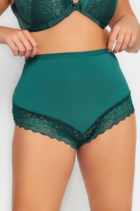  Grande Taille YOURS Curve Green Hi Shine Lace Trim Full Briefs