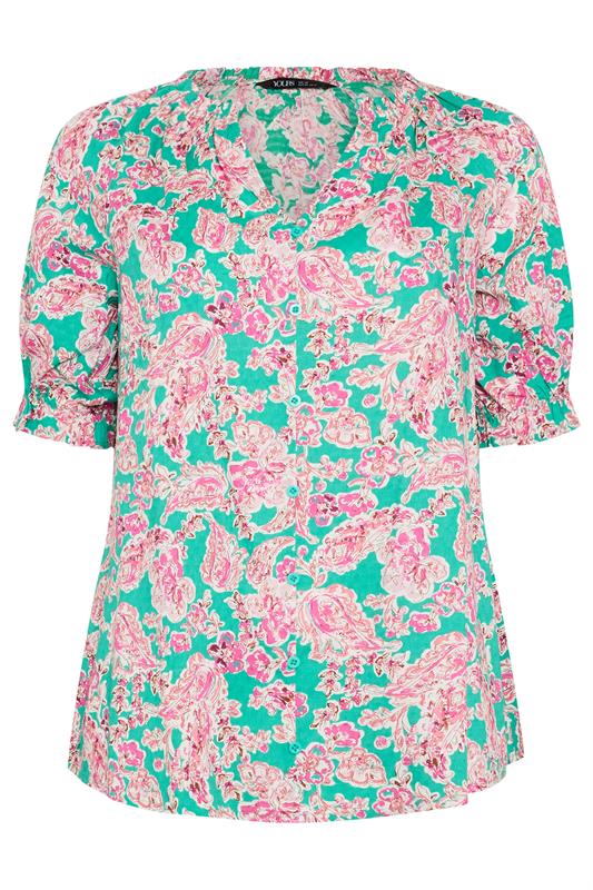 YOURS Plus Size Green Floral Print Frill Neck Top | Yours Clothing 6