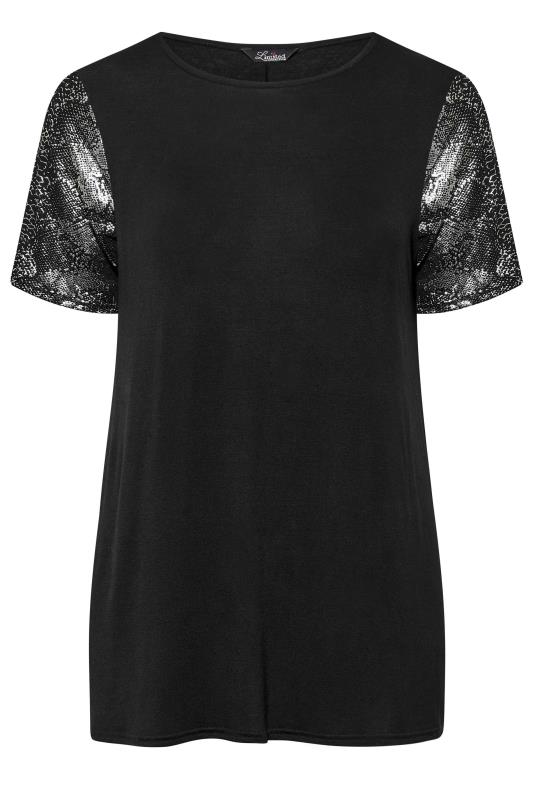 LIMITED COLLECTION Plus Size Black Snake Print Sleeve T-Shirt | Yours Clothing 5