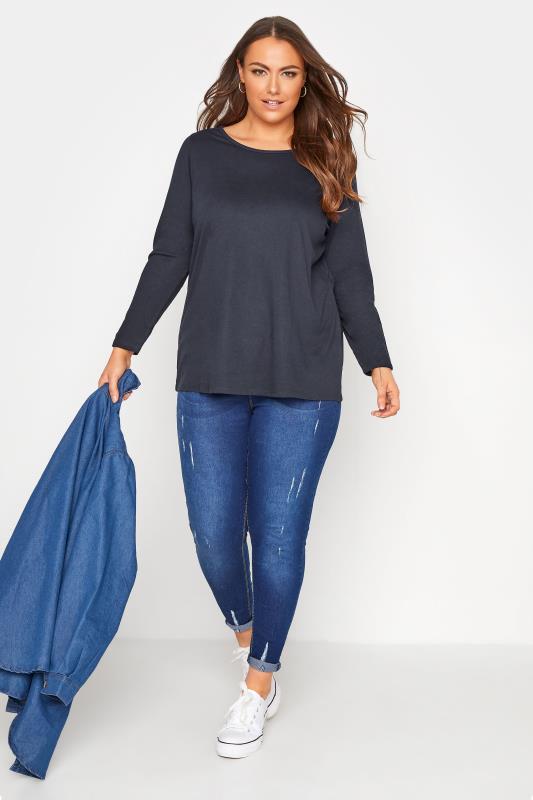 Plus Size Navy Blue Long Sleeve T-Shirt | Yours Clothing 2