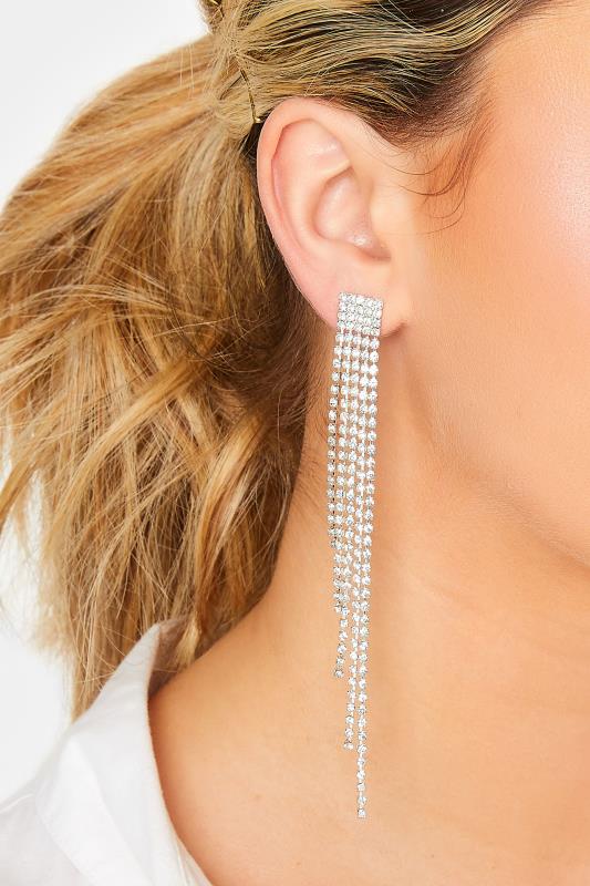 Plus Size  Yours Silver Tone Diamante Tassel Drop Earrings