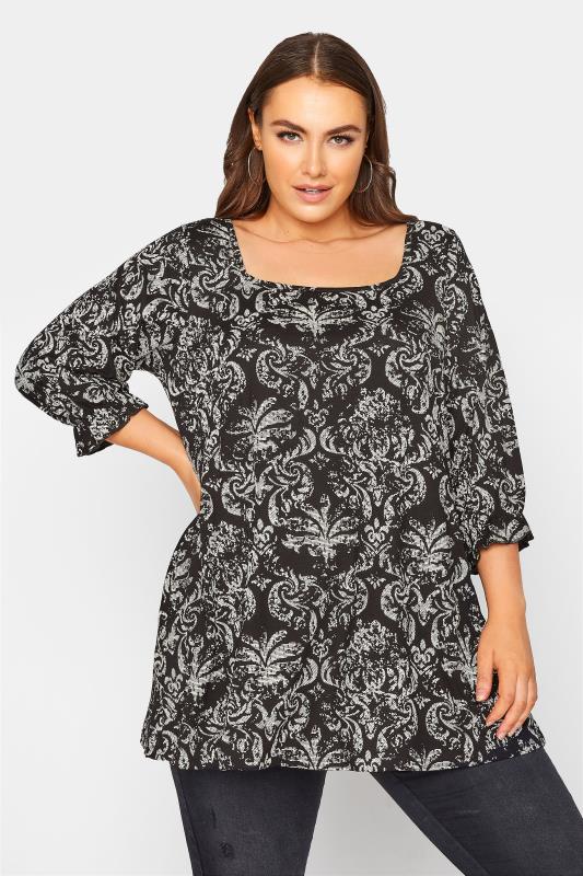 LIMITED COLLECTION Black Paisley Balloon Sleeve Top_A.jpg