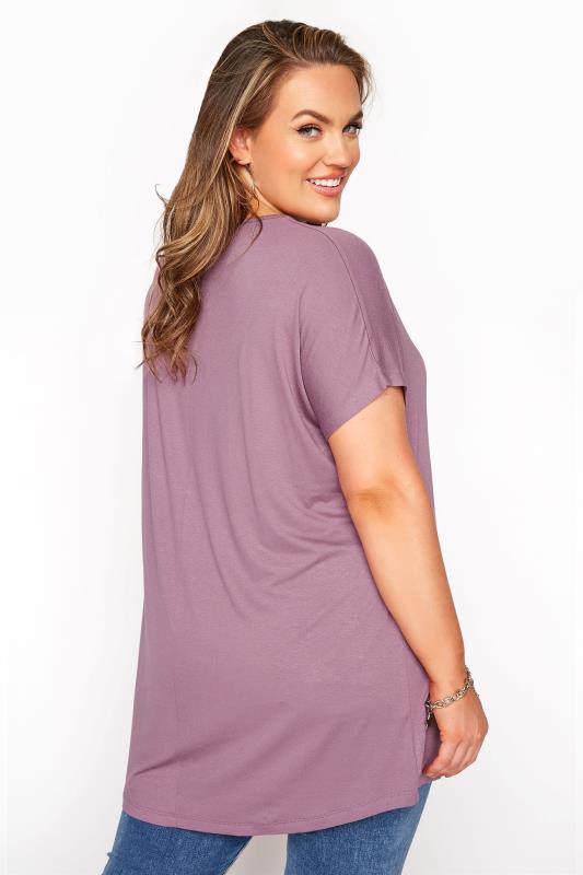 Curve Mauve Purple Dipped Hem Short Sleeved T-Shirt 3