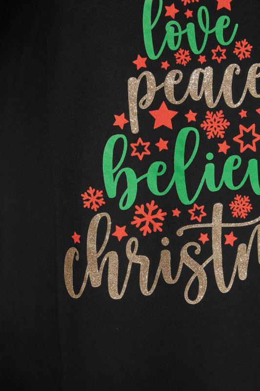 LTS Black Glitter Christmas Tree Slogan T-Shirt 5