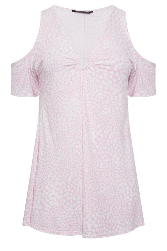 LIMITED COLLECTION Plus Size Curve Pink Heart Print Keyhole Short Sleeve Top | Yours Clothing  6