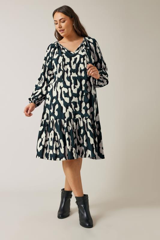 EVANS Plus Size Navy Blue Animal Print Tiered Mini Dress | Evans  2