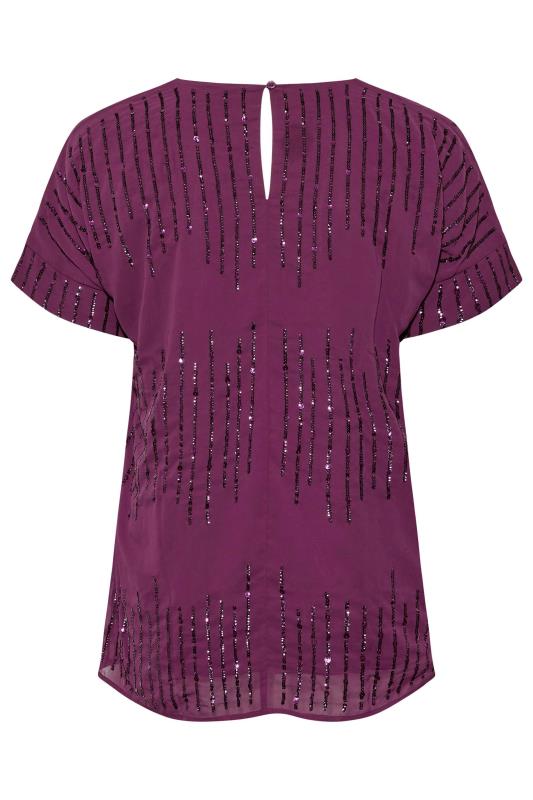 Plus Size LUXE Purple Sequin Hand Embellished Top | Yours Clothing 7