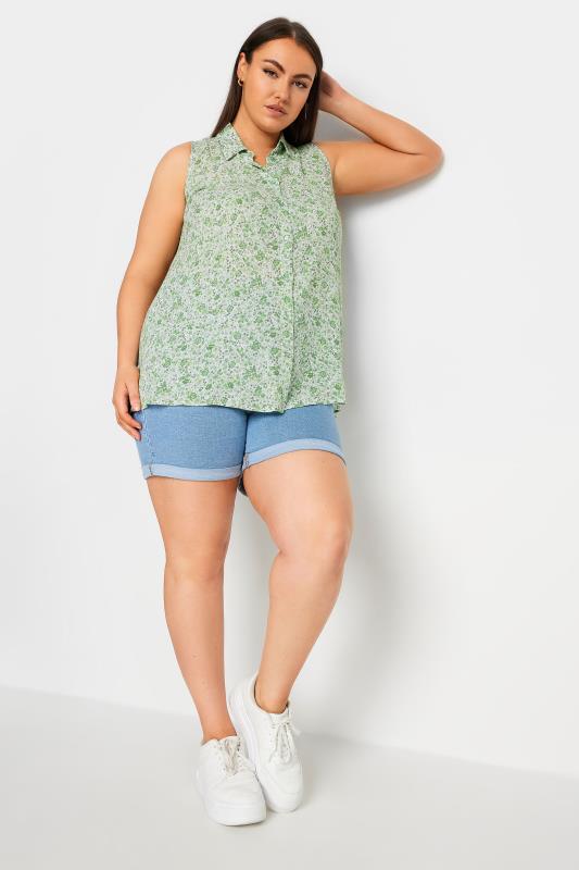 YOURS Plus Size Green Floral Print Sleeveless Blouse | Yours Clothing 2