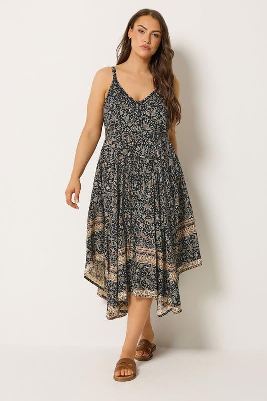 YOURS Curve Black Paisley Hanky Hem Dress 1
