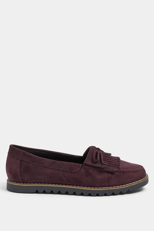 Burgundy Red Faux Suede Fringe Loafers In Wide E Fit | Yours Clothing 4