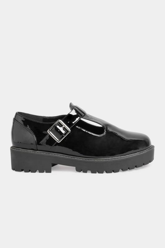 Black Patent Chunky T Bar Mary Jane Shoes In Extra Wide EEE Fit | Yours Clothing 3