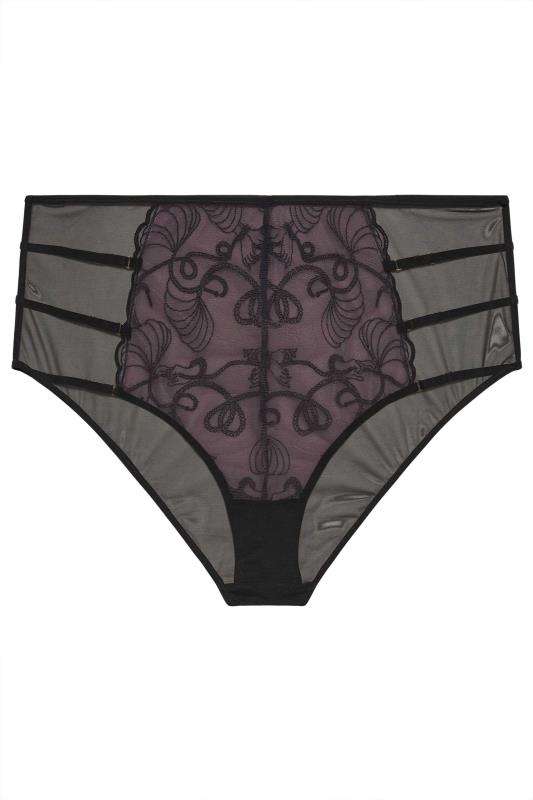 PLAYFUL PROMISES Jessie Black Embroidered High Waisted Briefs | Yours Clothing 7