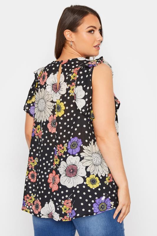 Curve Black Floral Frill Sleeveless Top 3