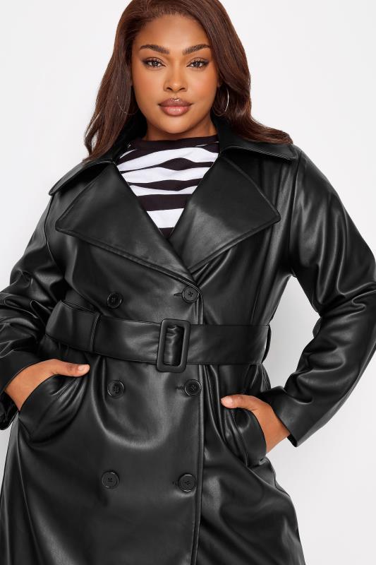 YOURS Plus Size Black Faux Leather Trench Coat | Yours Clothing 6