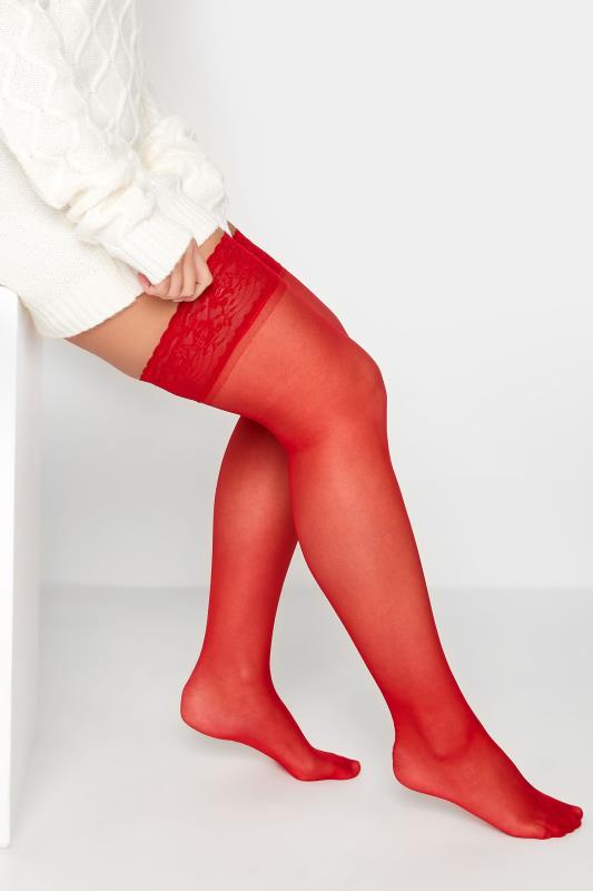 Plus Size  YOURS Red Lace Hold Ups