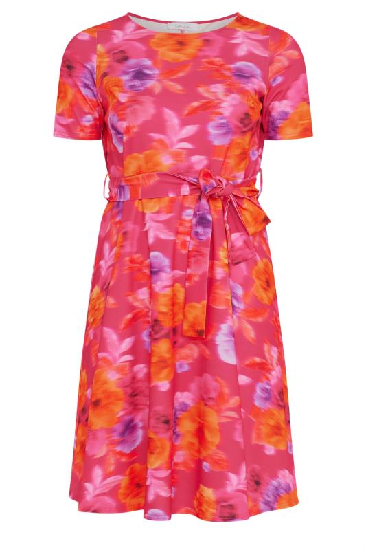 YOURS LONDON Plus Size Pink Floral Print Skater Dress | Yours Clothing 5