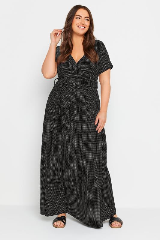 YOURS Plus Size Black Dot Print Maxi Wrap Dress | Yours Clothing 1