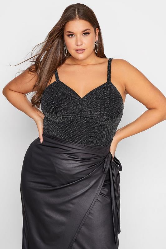 Plus Size  LIMITED COLLECTION Black Glitter Ruched Bodysuit
