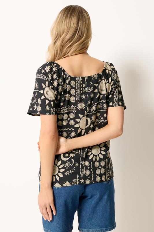 LTS Tall Black Coastal Print Square Neck Top | Long Tall Sally 2