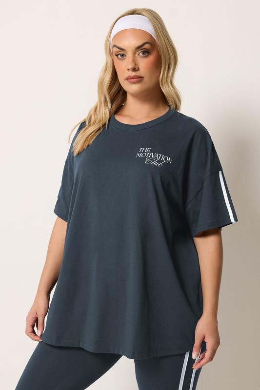 YOURS ACTIVE Plus Size Navy Blue 'The Motivation Club' T-Shirt | Yours Clothing 1