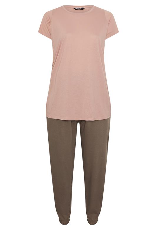 YOURS Plus Size Brown Sweatshirt Jogger & T-Shirt Set | Yours Clothing 7