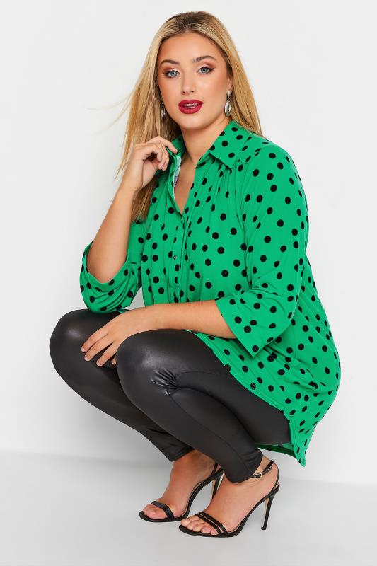 YOURS LONDON Plus Size Green Polka Dot Print Shirt | Yours Clothing 4