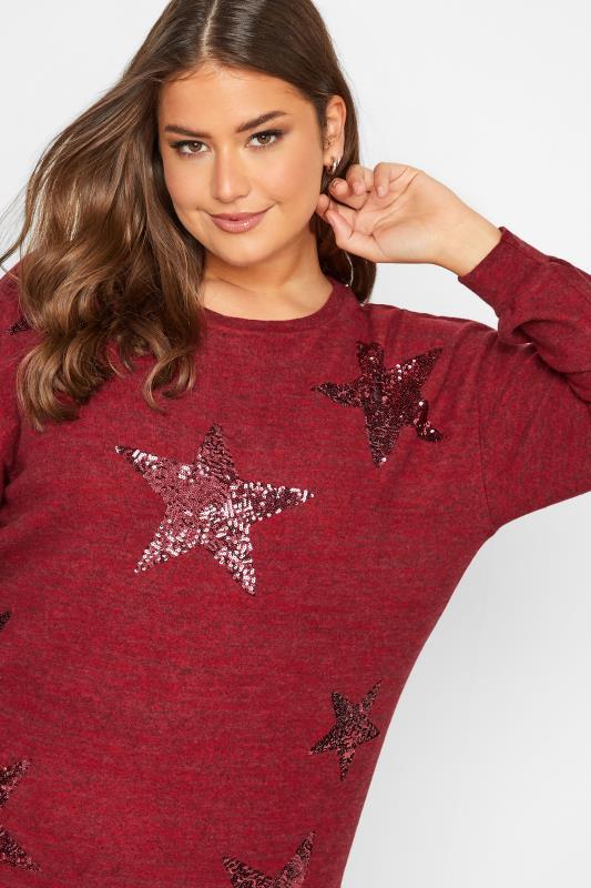 Plus Size Red Sequin Star Soft Touch Jumper | Yours Clothing 4
