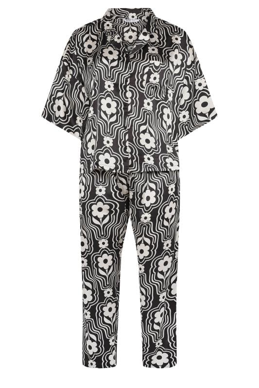 YOURS Plus Size Brown Floral Print Satin Pyjama Set | Yours Clothing 5