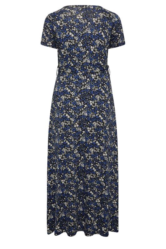 YOURS Plus Size Navy Blue Ditsy Print Wrap Front Tie Maxi Dress | Yours Clothing 7