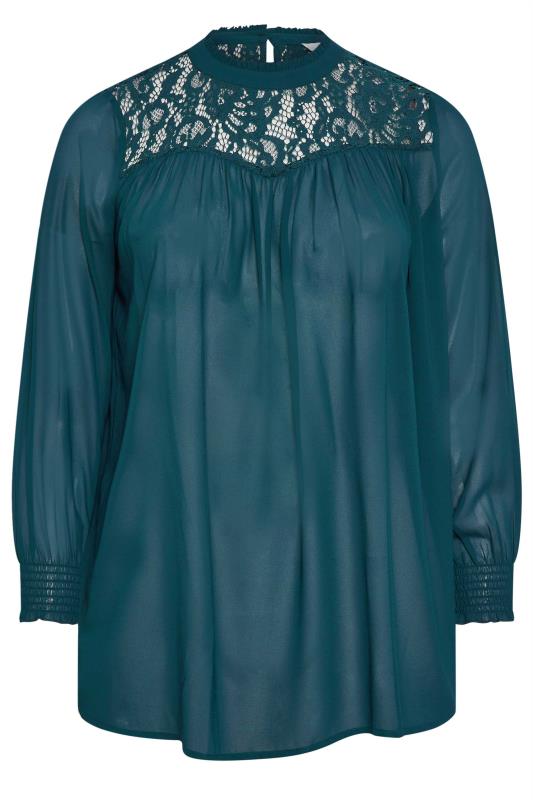 YOURS LONDON Plus Size Blue Lace Ruffle Collar Blouse | Yours Clothing 5