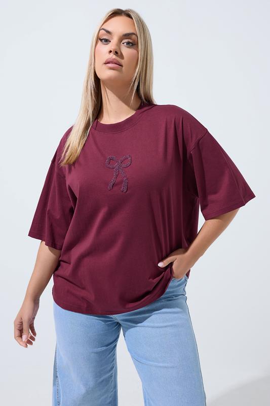  LIMITED COLLECTION Dark Red Bow Beaded Top