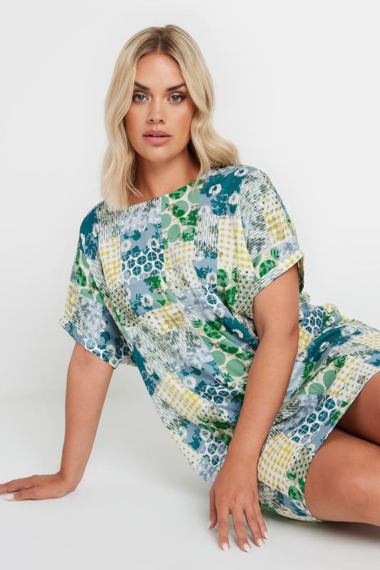 YOURS Plus Size Green Tile Print Tunic Dress | Yours Clothing 2