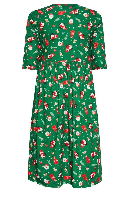 LIMITED COLLECTION Plus Size Green Santa Print Christmas Smock Dress | Yours Clothing 8
