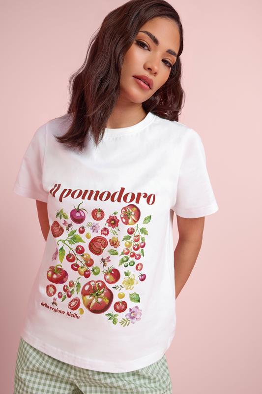  PixieGirl Petite White Tomato Cotton Graphic T-Shirt