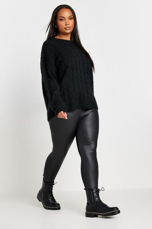 YOURS Curve Black Cable Knit Jumper | Yours Clothing 2