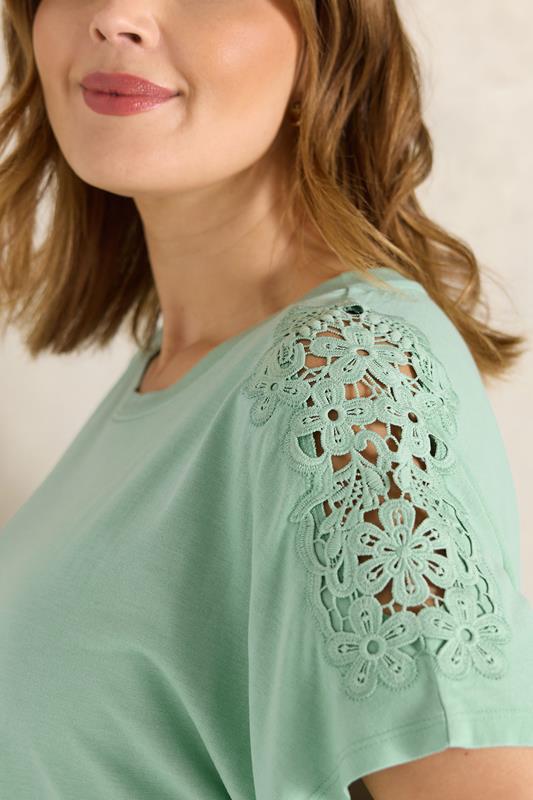EVANS Plus Size Sage Green Crochet Shoulder Modal T-Shirt | Evans  4
