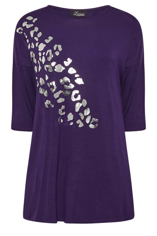 Plus Size LIMITED COLLECTION Purple Foil Leopard Print Oversized T-Shirt | Yours Clothing  6