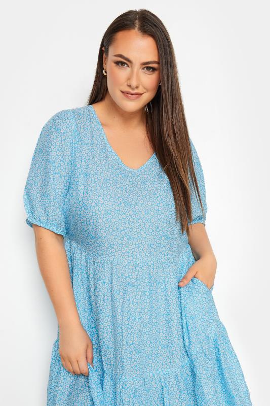 YOURS Plus Size Blue Floral Print Midi Dress | Yours Clothing 4