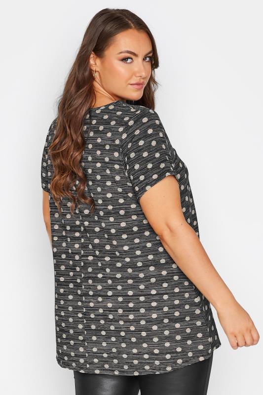 Plus Size Black Polka Dot Stripe Print Cut Out Top | Yours Clothing  3