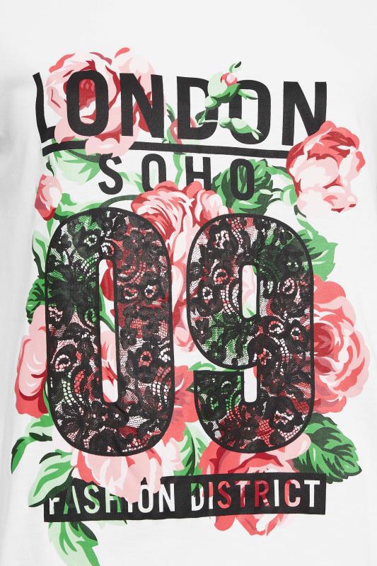 YOURS Curve White Acid Wash 'London' Rose Print T-Shirt | Yours Curve 5