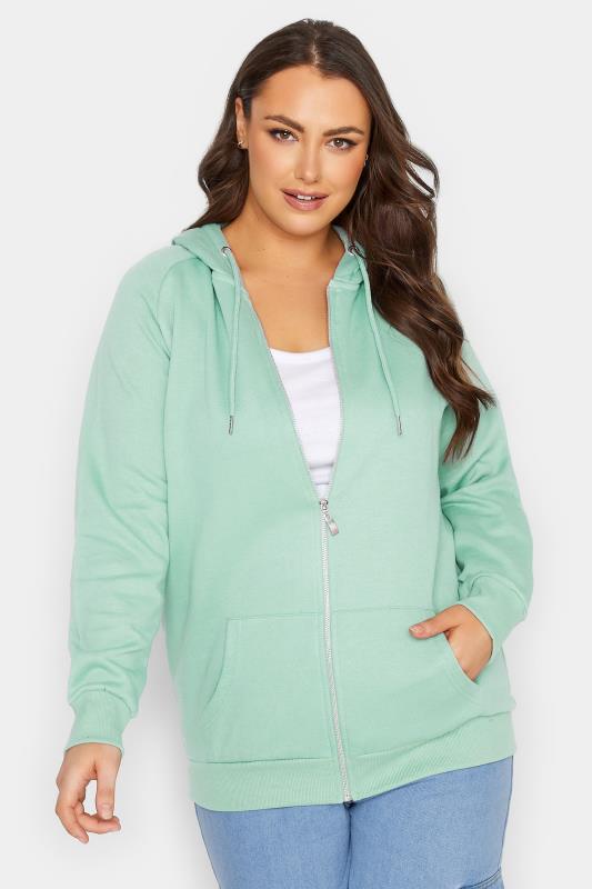 Plus Size Sage Green Zip Hoodie | Yours Clothing  1