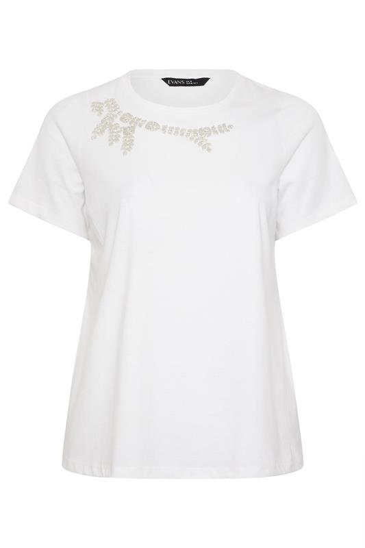 EVANS Plus Size White Beaded Flower T-Shirt | Evans 6