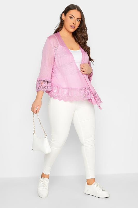 YOURS Plus Size Pink Lace Waterfall Shrug | Yours Clothing 2