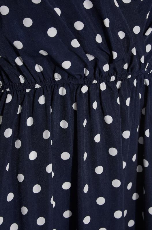 LTS Tall Women's Navy Blue Spot Tie Sleeve Midi Dress | Long Tall Sally 1