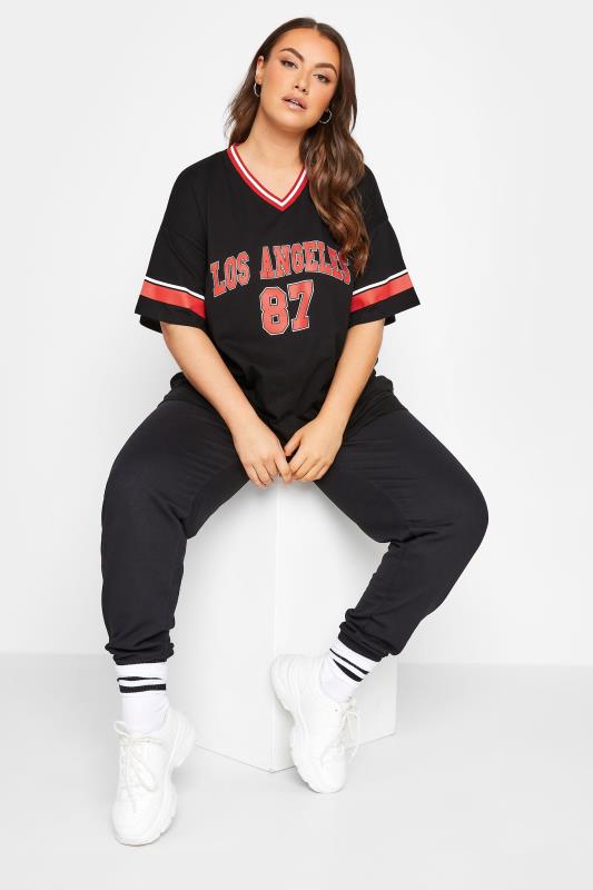 YOURS Plus Size Black & Red 'Los Angeles' Varsity T-Shirt | Yours Clothing 2